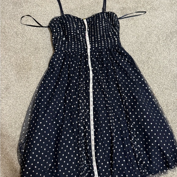 Nordstrom Eliza J Navy Silver Glitter Polka Dot Tulle Cocktail Retro Midi Dress - Picture 10 of 11